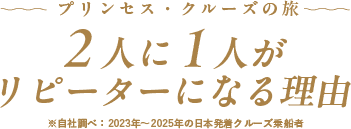 プリンセス・クルーズの旅 2人に1人がリピーターになる理由 ※自社調べ:2023年〜2025年の日本発着クルーズ乗船者
